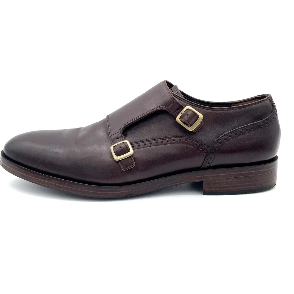Cole Haan Grand.OS Double Monk Strap Brown Leather Dress Shoes Men's 12 M